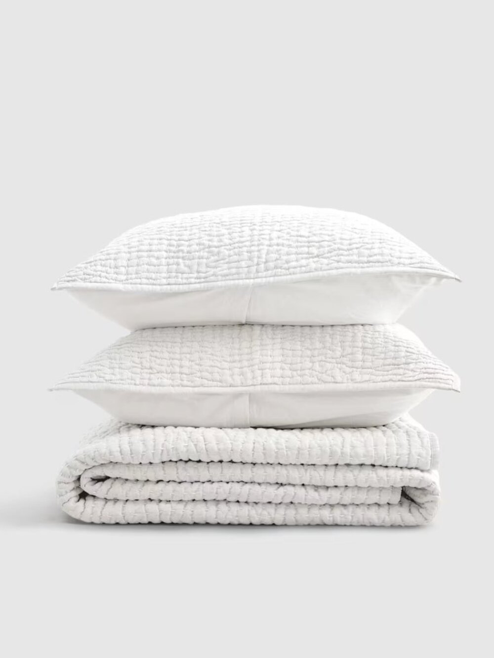 NWT Quince European Linen Cotton Stitch Quilt Set, Full/Queen, White